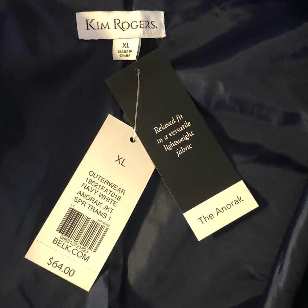 Kim Rogers Navy/White Check Anorak Jacket Sz XL - Picture 8 of 9